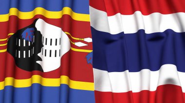 Eswatini ve THAILAND bayrakları gerçekçi kumaş dokusuyla