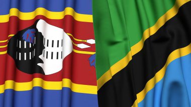 Eswatini ve TANZANIA bayrakları gerçekçi kumaş dokusuyla