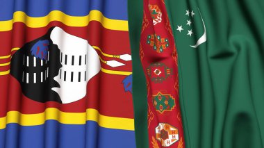 Eswatini ve Türkmenistan bayrakları gerçekçi kumaş dokusuyla
