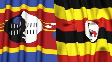 Eswatini ve UGANDA bayrakları gerçekçi kumaş dokusuyla