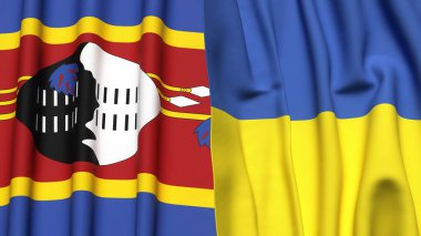 Eswatini ve UKRAINE bayrakları gerçekçi kumaş dokusuyla