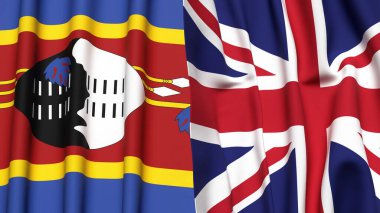 Eswatini ve UNITED KINGDOM bayrakları gerçekçi kumaş dokusuyla
