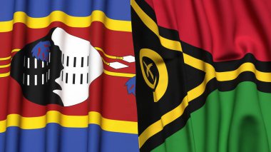 Eswatini ve VANUATU bayrakları gerçekçi kumaş dokusuyla