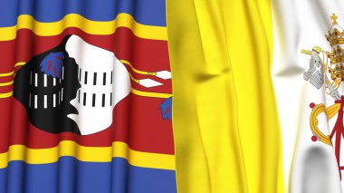 Eswatini ve VATICAN bayrakları gerçekçi kumaş dokusuyla