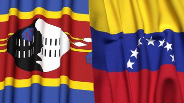 Eswatini ve Venezuela bayrakları gerçekçi kumaş dokusuyla