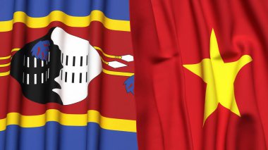 Eswatini ve VİETNAM bayrakları gerçekçi kumaş dokusuyla