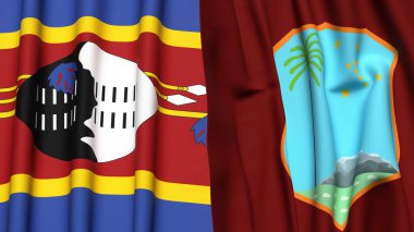 Eswatini ve Batı Hint Adaları bayrakları gerçekçi kumaş desenli.