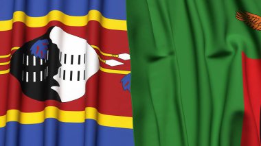 Eswatini ve ZAMBIA bayrakları gerçekçi kumaş dokusuyla