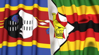 Eswatini ve ZIMBABWE bayrakları gerçekçi kumaş dokusuyla
