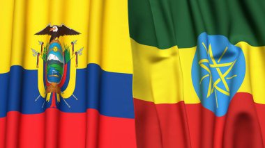 ETHIOPIA ve Ekvador 'un gerçekçi kumaş dokusuna sahip bayrakları