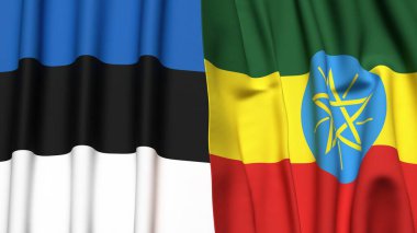 Gerçekçi kumaş dokusuna sahip ETHIOPIA ve Estonya bayrakları
