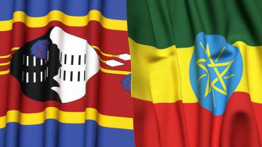 ETHIOPIA ve Eswatini bayrakları gerçekçi kumaş dokusuyla