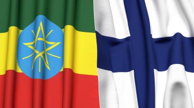 Gerçekçi kumaş dokusuna sahip ETHIOPIA ve FINLAND bayrakları