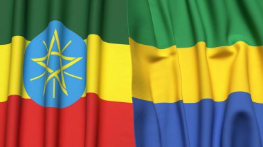 Gerçekçi kumaş dokusuna sahip ETHIOPIA ve GABON bayrakları