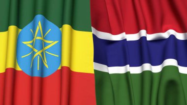 EthIOPIA ve GAMBIA bayrakları gerçekçi kumaş dokusuna sahip