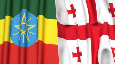 Gerçekçi kumaş dokusuna sahip ETHIOPIA ve GEORGIA bayrakları