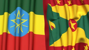 Gerçekçi kumaş dokusuna sahip ETHIOPIA ve GRENADA bayrakları