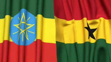 ETHIOPIA ve GHANA bayrakları gerçekçi kumaş dokusuyla
