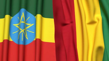 Gerçekçi kumaş dokusuna sahip ETHIOPIA ve Gine Bayrakları