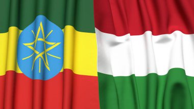ETHIOPIA ve HUNGARY bayrakları gerçekçi kumaş dokusuyla