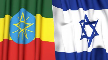 Gerçekçi kumaş dokusuna sahip ETHIOPIA ve İsrail bayrakları