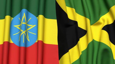 Gerçekçi kumaş dokusuna sahip ETHIOPIA ve JAMAICA bayrakları