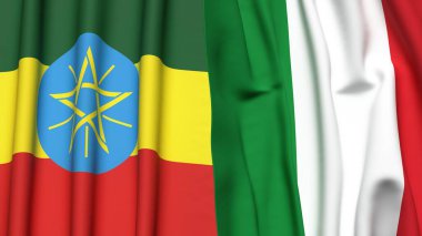 Gerçekçi kumaş dokusuna sahip ETHIOPIA ve İTALYA bayrakları