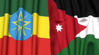 Gerçekçi kumaş dokusuna sahip EthIOPIA ve JORDAN bayrakları