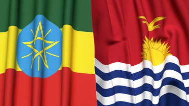 Gerçekçi kumaş dokusuna sahip ETHIOPIA ve KIRIBATI bayrakları