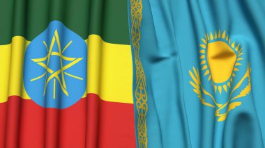 EthIOPIA ve KAZAKHSTAN bayrakları gerçekçi kumaş dokusuyla