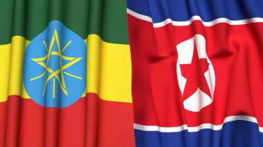 ETHIOPIA Bayrakları ve KOREA Kuzey Gerçekçi kumaş dokusuna sahip