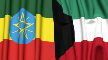 ETHIOPIA ve KUWAIT bayrakları gerçekçi kumaş dokusuyla