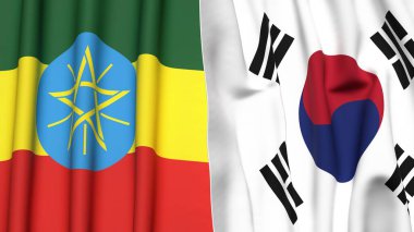 ETHIOPIA Bayrakları ve KOREA GÜNEY Gerçekçi kumaş dokusuyla