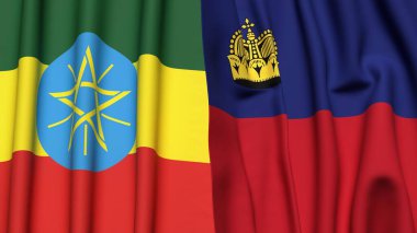 ETHIOPIA ve LECHTENSTEIN bayrakları gerçekçi kumaş dokusuyla