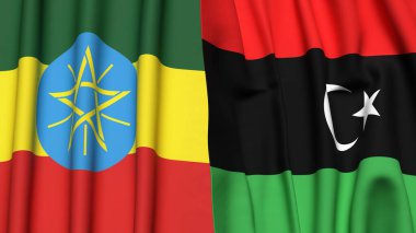 Gerçekçi kumaş dokusuna sahip ETHIOPIA ve LIBYA bayrakları