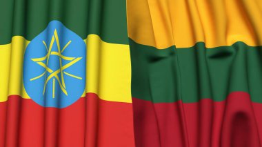 Gerçekçi kumaş dokusuna sahip ETHIOPIA ve LITHUANIA bayrakları