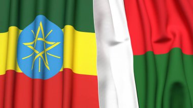 ETHIOPIA ve MADAGASCAR bayrakları gerçekçi kumaş dokusuna sahip