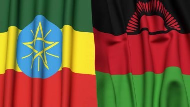 EthIOPIA ve MALAWI bayrakları gerçekçi kumaş dokusuyla