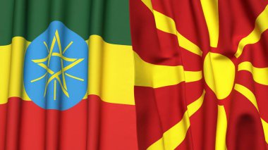 Gerçekçi kumaş dokusuna sahip ETHIOPIA ve MACEDONIA bayrakları
