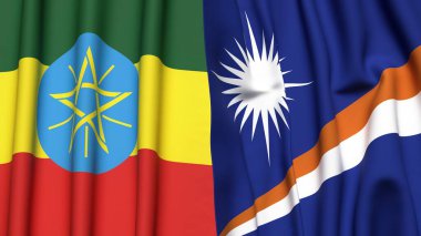 ETHIOPIA Bayrakları ve Marshall Adaları Gerçekçi kumaş dokusuna sahip
