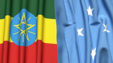 Gerçekçi kumaş dokusuna sahip ETHIOPIA ve MICRONEA bayrakları