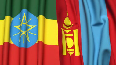 Etnik ve Moğolistan bayrakları gerçekçi kumaş dokusuna sahiptir.