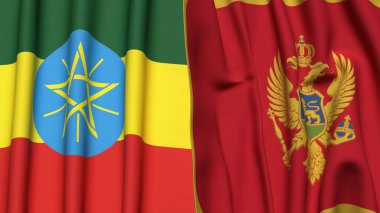 ETHIOPIA ve MonteneGRO bayrakları gerçekçi kumaş dokusuyla