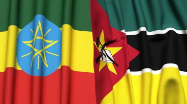 EthIOPIA ve MOZAMBIQUE bayrakları gerçekçi kumaş dokusuyla