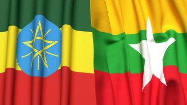 ETHIOPIA ve Myanmar bayrakları gerçekçi kumaş dokusuyla