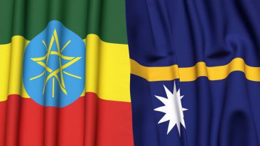 ETHIOPIA ve NAURU bayrakları gerçekçi kumaş dokusuyla