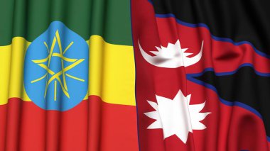 Gerçekçi kumaş dokusuna sahip ETHIOPIA ve NEPAL bayrakları