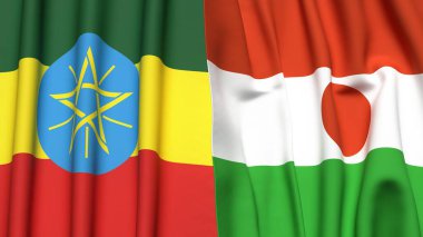 ETHIOPIA Bayrakları ve gerçekçi kumaş dokusuna sahip NIGER
