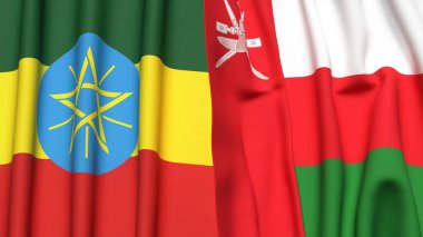 ETHIOPIA ve OMAN bayrakları gerçekçi kumaş dokusuna sahip