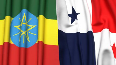 ETHIOPIA ve Panama bayrakları gerçekçi kumaş dokusuna sahip